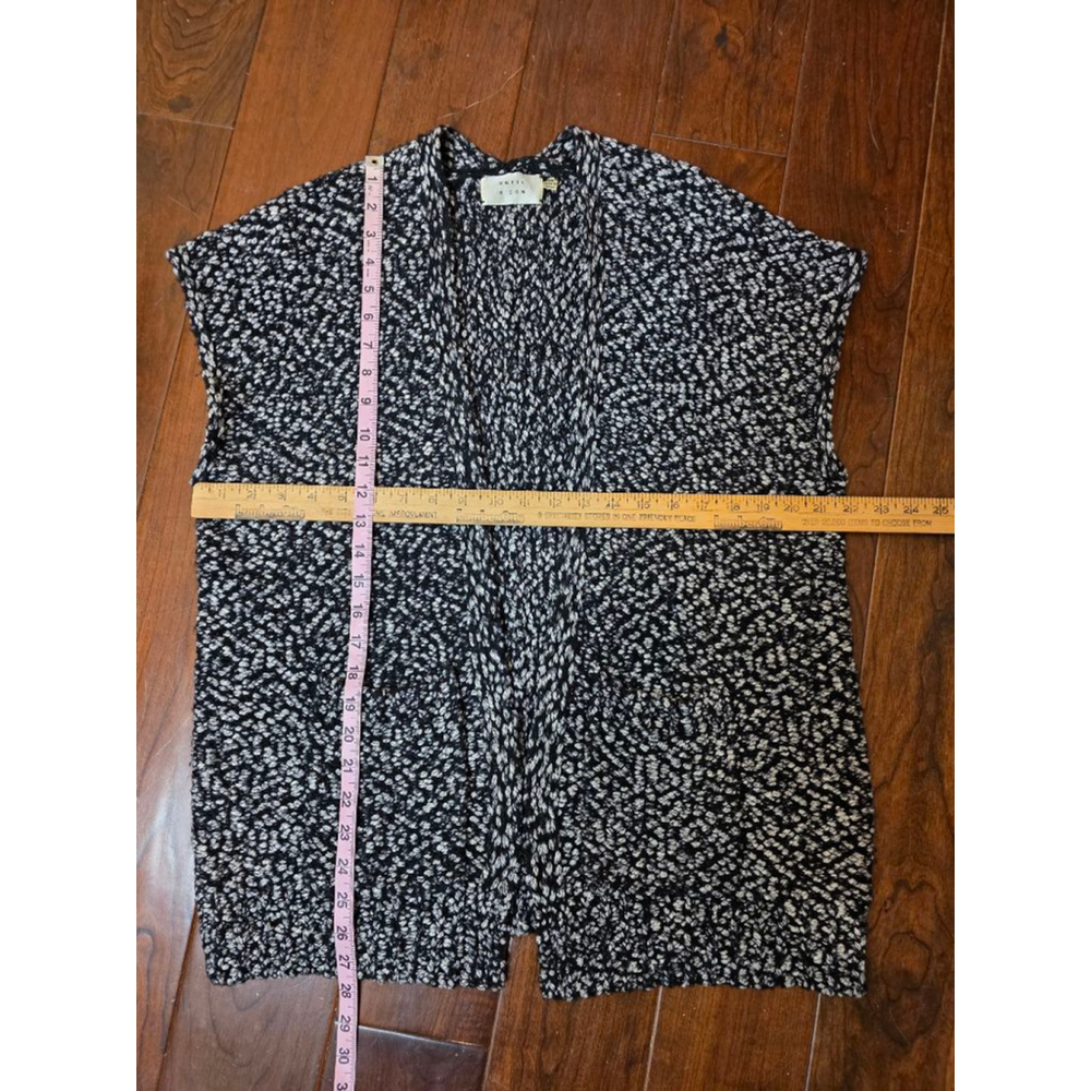 UNTIL SOON Oversize Black White Knit Wool Cardigan XS very cozy 2 front pockets - Picture 4 of 7